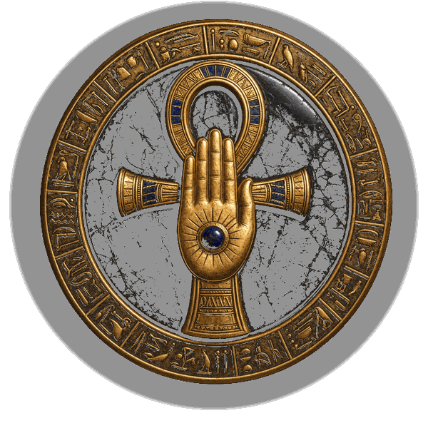 Emblem: Anch mit erhobener Hand